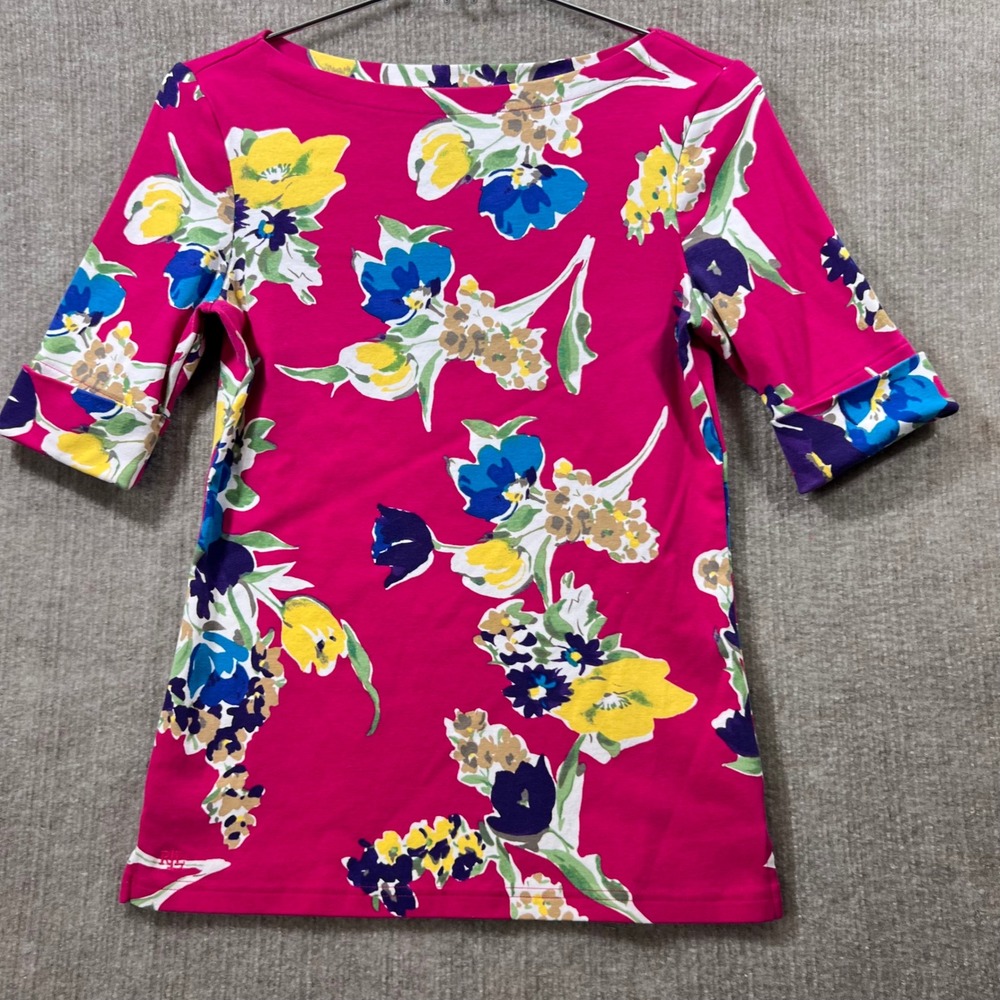 Lauren Ralph Lauren Women's Floral Print 3/4 Sleeve Boat Neck Top Size S/P
